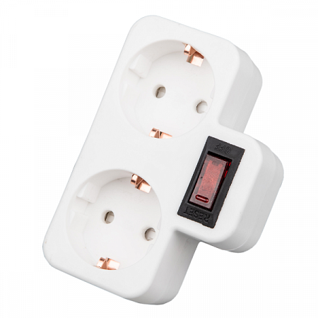 Uniel Разветвитель (тройник) 2 роз. 16А белый, земля, выкл. S-GES2-16PB WHITE на сайте Стройсервис
