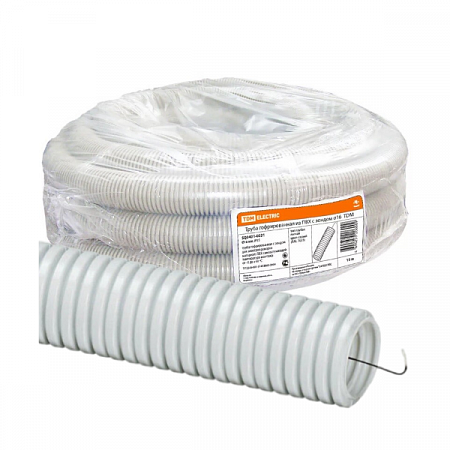 Труба гофра ПВХ d-16 с зондом (10 м.бух.) легкая серая TDM на сайте Стройсервис
