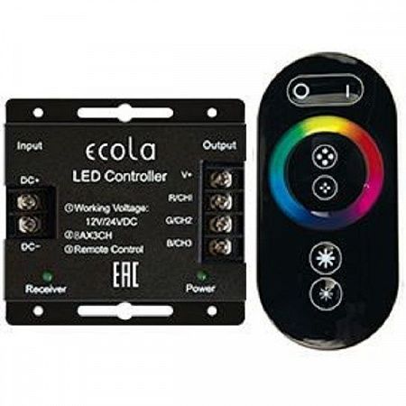 Ecola Контроллер 12V 288W(24V 576W) 24A RGB с кольцевым сенсорным черным радиопультом RFC24BESB на сайте Стройсервис
