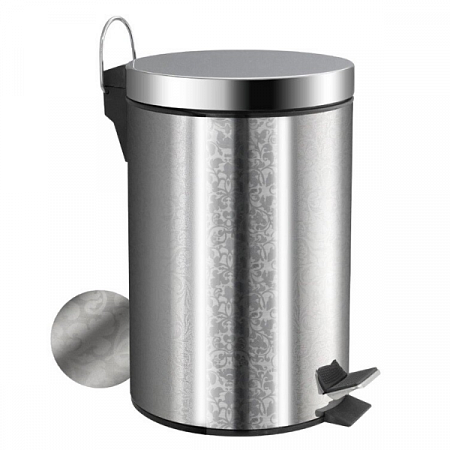 Ведро Санакс круглое 12л нерж.С ОРНАМЕНТОМ ( хром с педалью ) 512 на сайте Стройсервис
