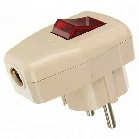 Вилка угловая с/з с выключателем белая 16А 250В TDM на сайте Стройсервис
