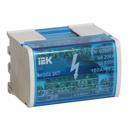 Кросс-модуль 2 полюса, 100 А, 5х1,5-6 мм.кв. + 2х6-16 мм.кв. YND10-2-07-100 на сайте Стройсервис
