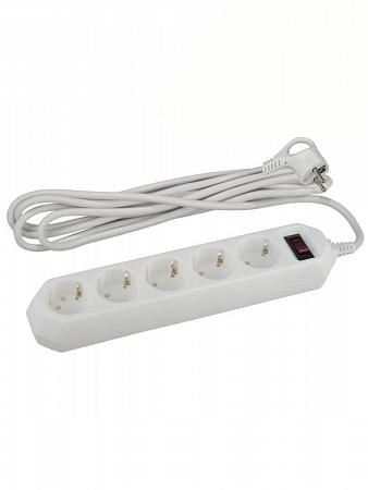 Удлинитель с сетевым фильтром 5х1,5м с заземл. с выкл. 10А белый Б0019031 ЭРА на сайте Стройсервис
