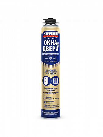 Пена KRASS Special для окон и дверей пистолетная Всесезонная 0,75л на сайте Стройсервис
