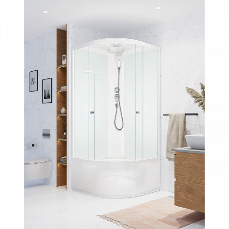 Душевая Кабина DOMANI-SPA Delight Slim 99high высокий поддон, белые стенки, прозрачные стекла, б/э