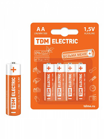 Элементы питания алкалиновый LR6 AA Alkaline 1,5V BP-4 SQ1702-0003 TDM на сайте Стройсервис
