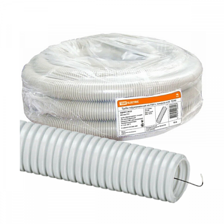 Труба гофрированная ПВХ серая d-20 мм с зондом (10 м)   на сайте Стройсервис
