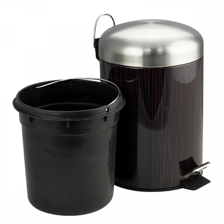 Ведро круглое 5л нерж. темное дерево (вставки под дерево с педалью) Санакс (4)