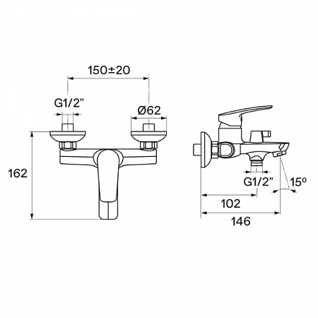 Смеситель для ванны Марион короткий излив, хром WH5A10006C001 Santek