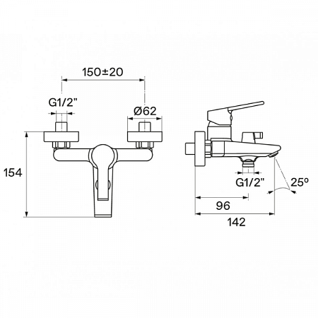 Смеситель для ванны Найра короткий излив, хром WH5A10001C001 Santek