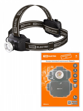 Фонарь «Титан 3» налобный, 6 Вт 1 светодиод CREE 400 лм, 3хАА , IPX4, TDM на сайте Стройсервис
