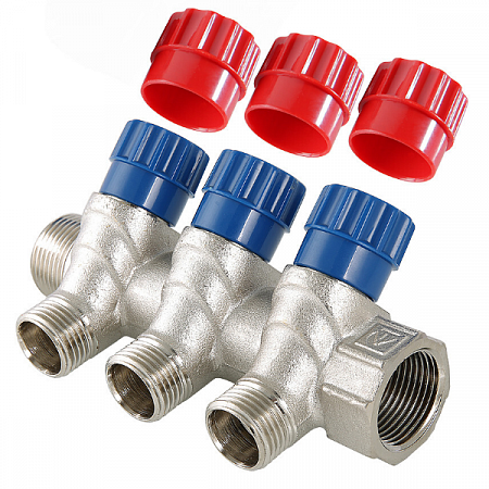 Коллектор 3/4" х 1/2" с вентилями Valtec 3 выхода  на сайте Стройсервис
