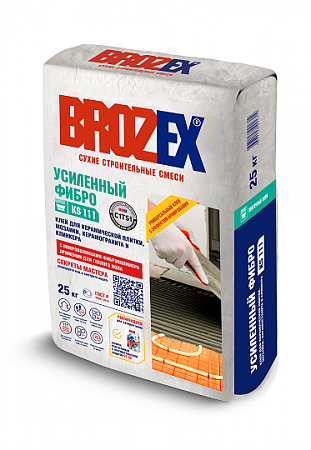 Клей для керамической плитки и керамогранита Brozex KS111 Усиленный ФИБРО 25 кг на сайте Стройсервис
