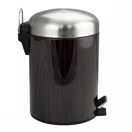 Ведро круглое 5л нерж. темное дерево (вставки под дерево с педалью) Санакс
