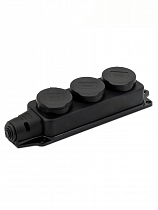 Колодка 3-х местная каучук с/з черная прямая с заглушками 16А 250В R0612-0008 Omnyx на сайте Стройсервис
