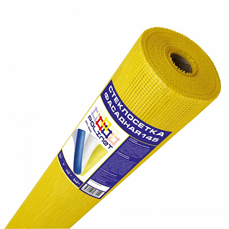Сетка фасадная стеклотканевая 5*5мм 1м*10м, 145 г/м² желтая Polinet
