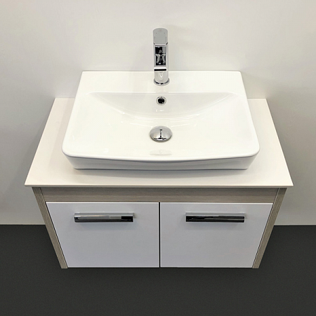 Тумба-умывальник Киото-75П сосна лоредо со столешницей и раковиной 9055RA-50 COMFORTY