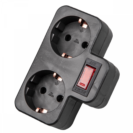 Uniel Разветвитель (тройник) 2 роз. 16А черный, земля, выкл. S-GES2-16PB BLACK на сайте Стройсервис
