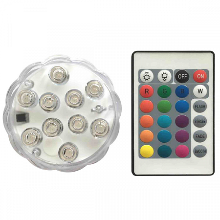 Светильник подводный 2,4W IP68 до 6м RGB круг, пульт  на сайте Стройсервис
