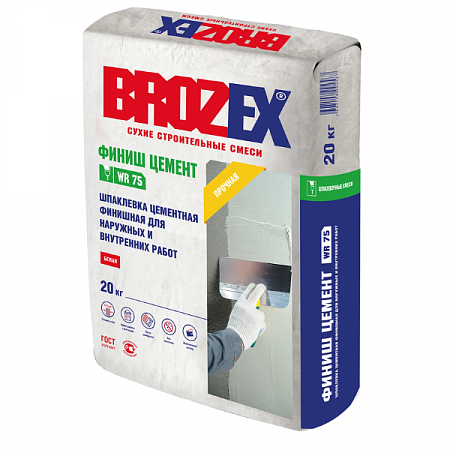 Шпатлевка цементная белая Brozex WR75 Финиш Цемент 20кг на сайте Стройсервис
