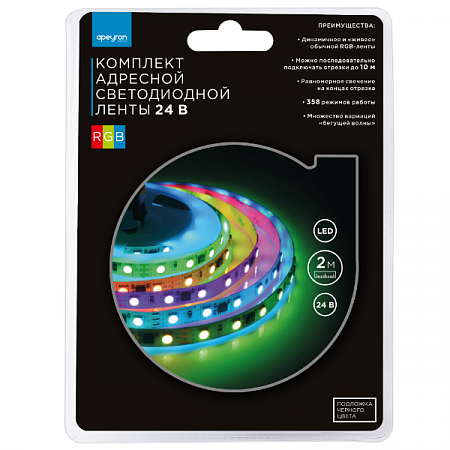 APEYRON компл б/п+Лента св/д цифр+пульт 24V 14.4W/m 60Led/m IP20 RGB 2м инт 10мм(чер) 5050 10-92 на сайте Стройсервис

