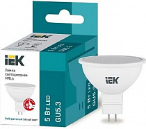 Лампа светодиодная Eco 5Вт MR16 софит 4000К нейтр. бел. GU5.3 450лм 230-240В IEK LLE-MR16-5- 230-40-GU5 на сайте Стройсервис
