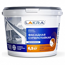 Краска ВД фасадная суперстойкая белоснежная 6,5кг ЛАКРА  на сайте Стройсервис
