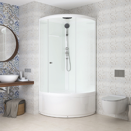 Душевая Кабина DOMANI-SPA Delight SIMPLE 99high высокий поддон, белые стенки, прозрачные стекла, б/э