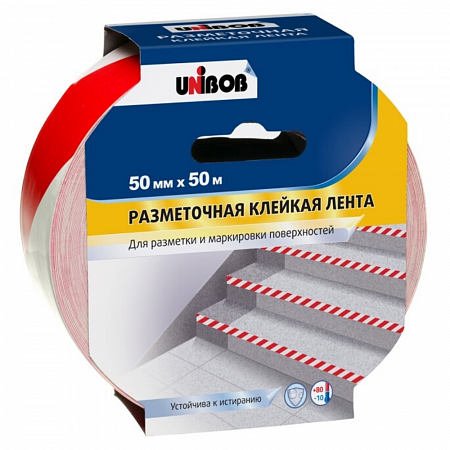 Лента разметочная клейкая 50мм х 50м красно-белая UNIBOB