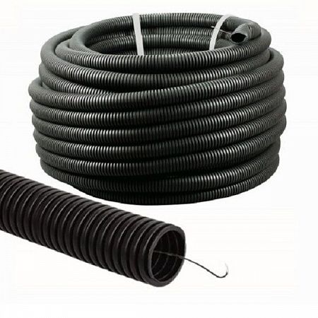 Труба гофра ПВХ d-16 с зондом (100 м.бух.) легкая черная TDM на сайте Стройсервис
