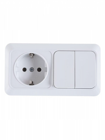 Блок ОП Олимп 2-кл.вык.+роз.с зазем.горизонт.бел. O0033 UNIVersal  на сайте Стройсервис
