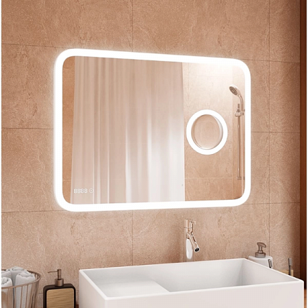 Зеркало Bliss LED 800*600 с сенсором. часами и линзой 3ЛП429 Агава на сайте Стройсервис
