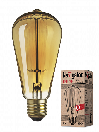 Лампа накаливания декоративная 60вт ST64 230в Е27 винтаж 71957 Navigator Group на сайте Стройсервис
