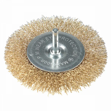 Щетка крацовка дисковая (плоская) 100*22 латунь со шпилькой на сайте Стройсервис
