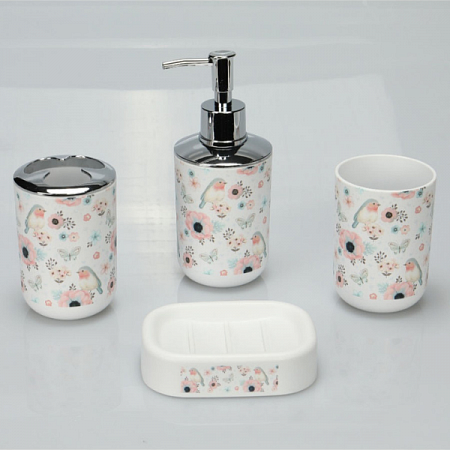 Набор для ВК птички 143 ( пластик, дозатор, мыльница, стакан, стакан для щеток) Sanitaryware на сайте Стройсервис
