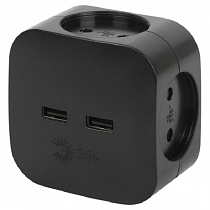 Разветвитель электрический ЭРА SP-4-USB-B на 4 розетки 220V + 2xUSB 2400mA, без заземл 10А (черный) на сайте Стройсервис
