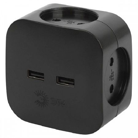 Разветвитель электрический ЭРА SP-4-USB-B на 4 розетки 220V + 2xUSB 2400mA, без заземл 10А (черный) на сайте Стройсервис
