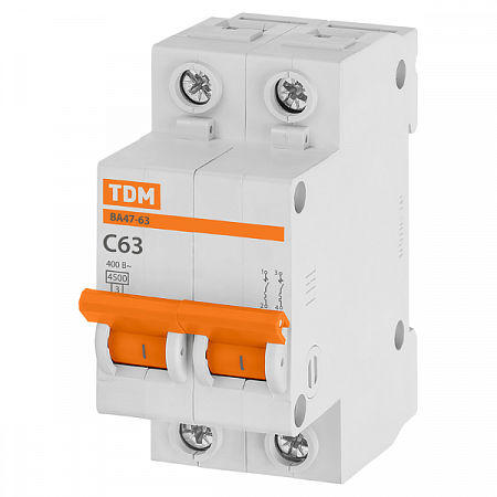 Выключатель автоматический модульный 2п C 63А 4.5кА ВА47-63 SQ0218-0016 TDM на сайте Стройсервис
