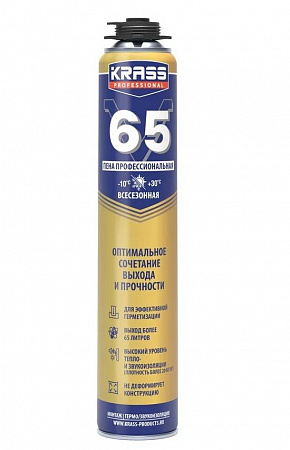Пена монтажная KRASS Professional V65 пистолетная всесезонная, 0,82 л на сайте Стройсервис
