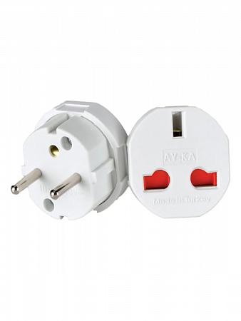 Переходник-адаптер б/з электрический круг.13А рос, евро, англ. станд. белый 7714100 AY-KA на сайте Стройсервис
