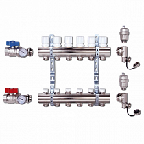 Колл. группа 10 выходов 1"х3/4" НЕРЖ. Без расходомеров (Радиаторы)  на сайте Стройсервис
